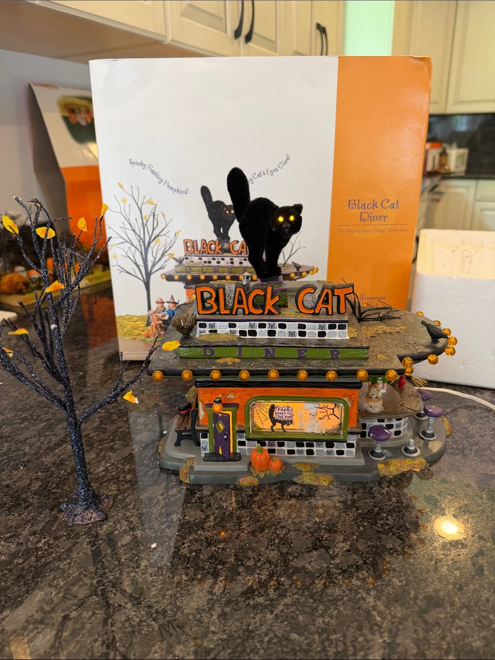 Department 56 Black Cat Diner - Black & Orange